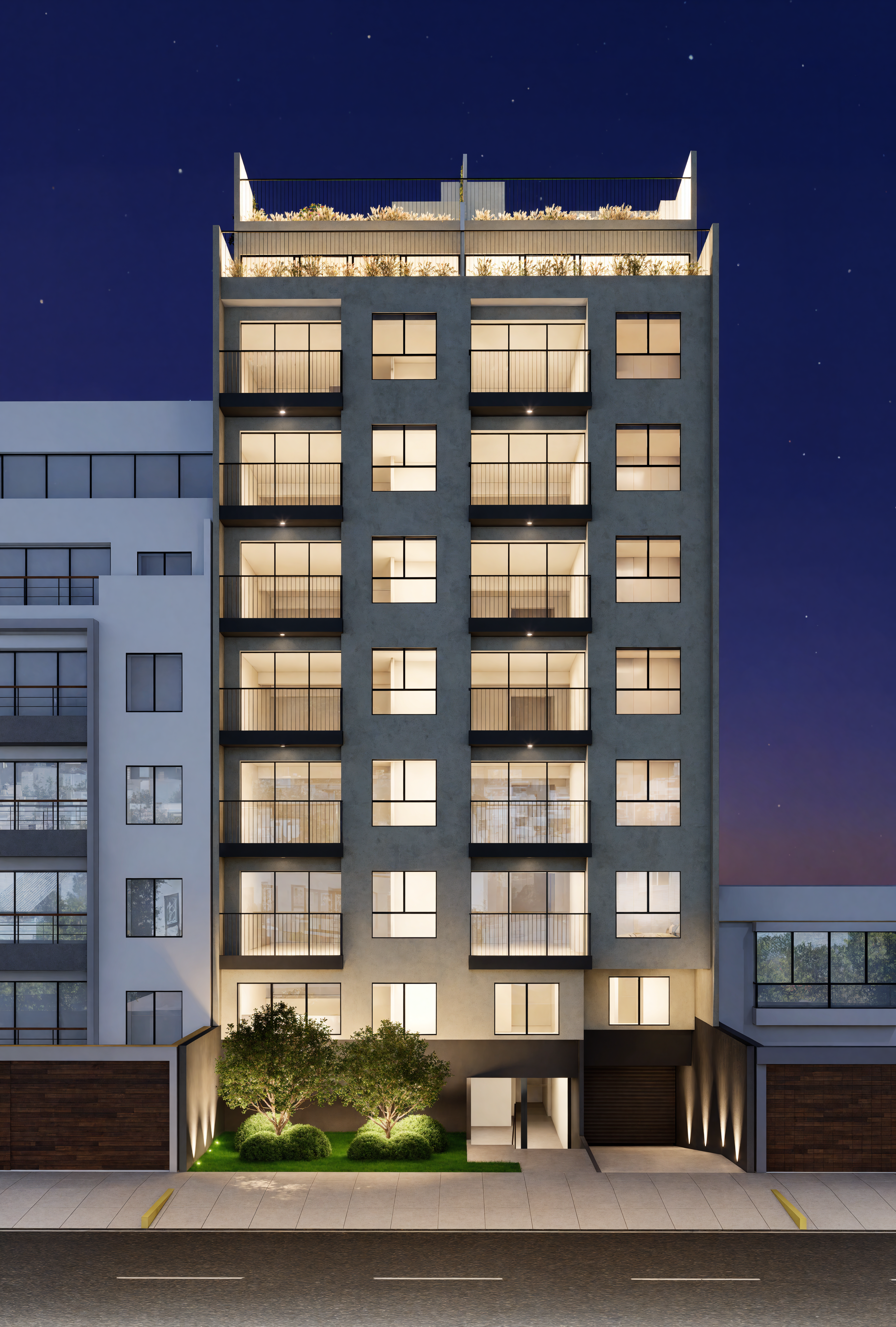 Castilla 710 Surco — render nocturno